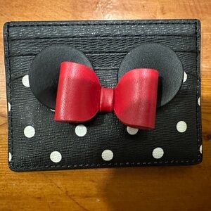 Kate Spade Black Polka Dot Card Holder with Red Bow